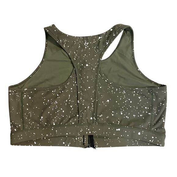Torrid Happy Camper Olive Green Zip Front Sports Bra Size 4X Splatter Print - Picture 2 of 8